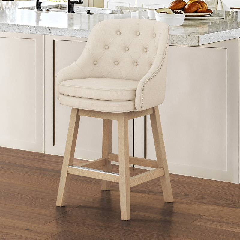 Tabouret de bar rembourré Chela, Linen Seat/Brown Frame