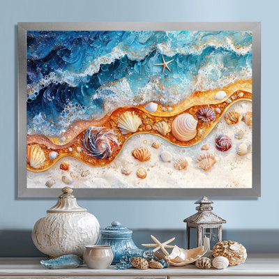 Abstrait coquillage et plage vue aérienne III - art mural bord de mer
