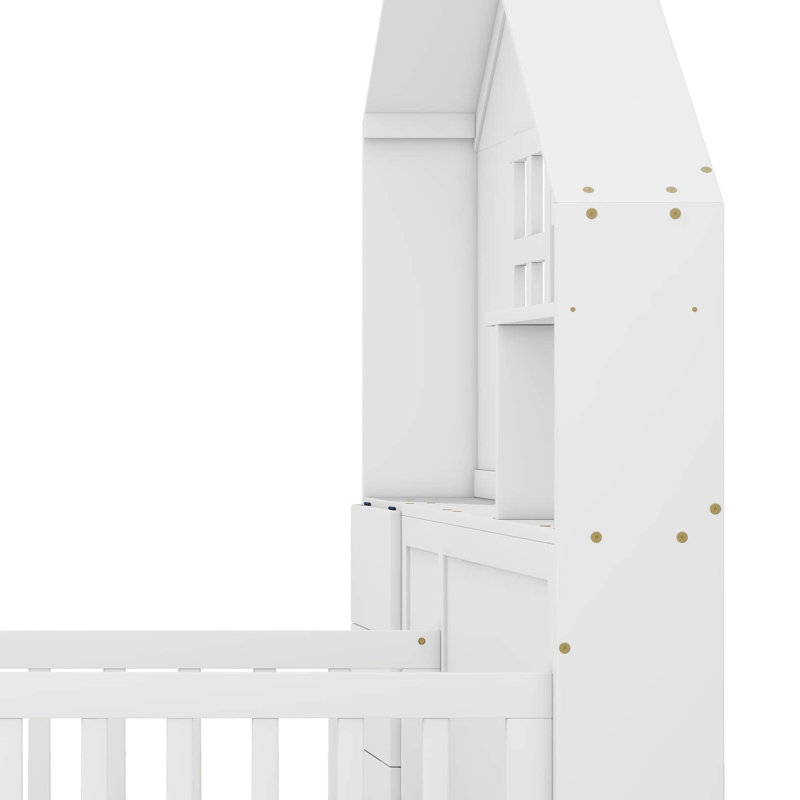 Helis House Bed with Window and Bedside Drawers, White, Twin