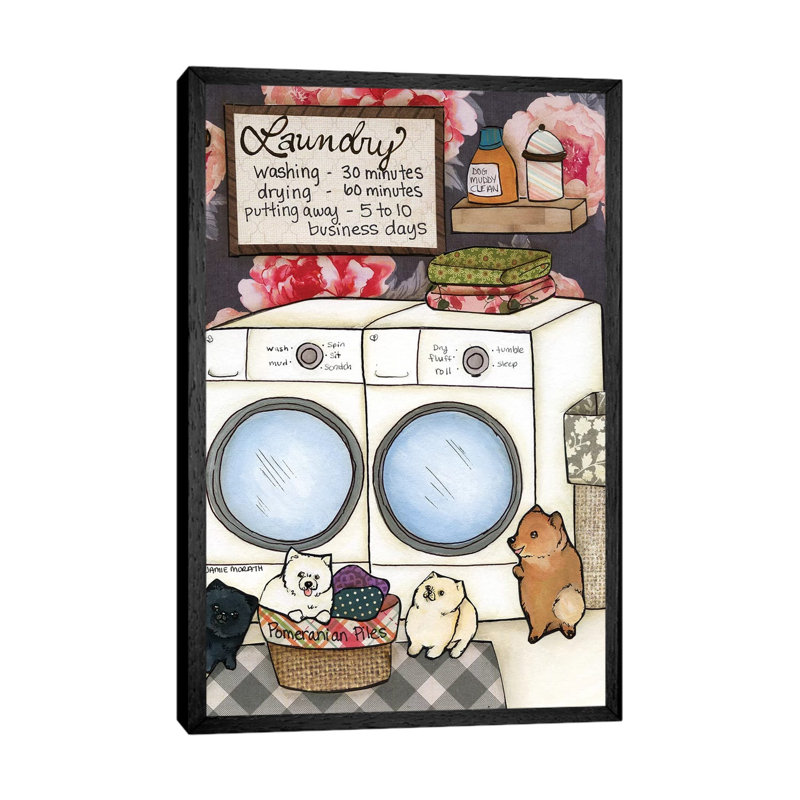 Pomeranian Piles by Jamie Morath - Print on Canvas, 66.04cm H x 45.72cm W x 3.81cm D, Black Floater Framed