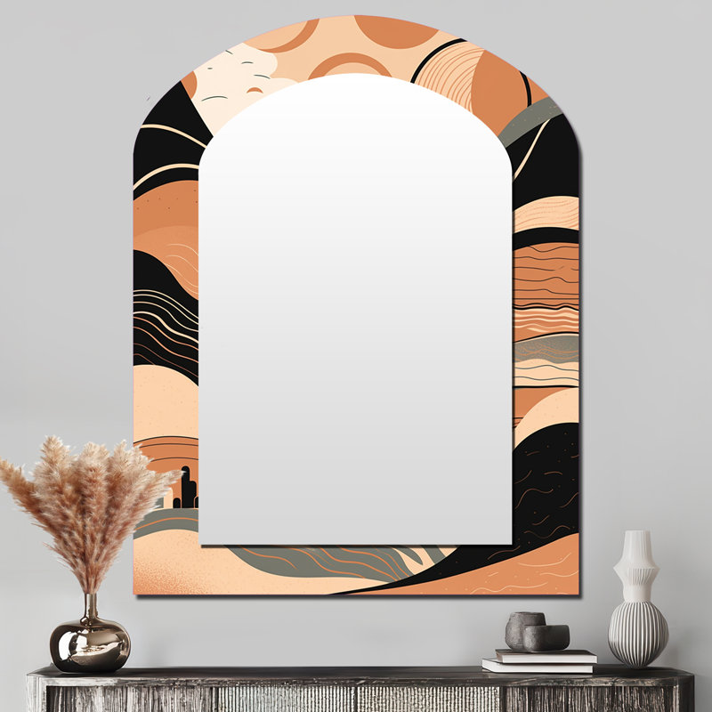Brun noir et noir Line Art Elegance II - grand miroir mural arqué sur métal, 43 po x 33 po