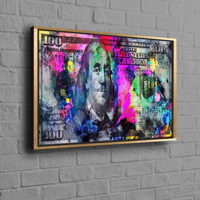 Colorful Abstract Money Print With Black Frame Perfect for Office Decor