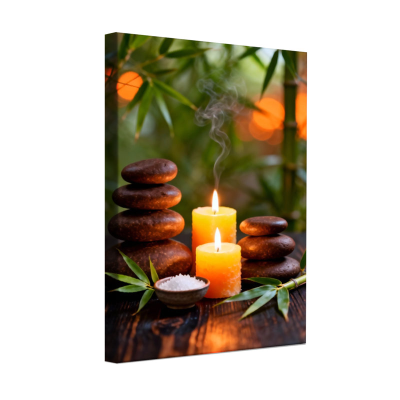 Bath & Laundry Calm Zen Stones Candles Feuilles de bambou fumée, H 36 po x l 24 po