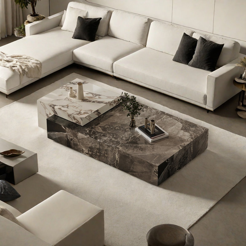 Table basse Italian Light Luxury, Blanc / Gris