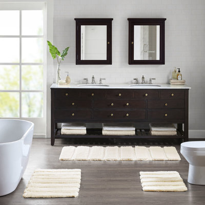 Bath Rug, 21X34", Stripe, Fade And Stain , Luster, Non-Skid, Machine Washable 21"W X 34"L Bathroom 100% ,