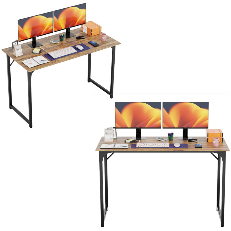 Computer Desk Modern Simple Desk Study Desk Writing Table With Metal Frame Adjustable Foot Pads For Home Office Study Set Of 2, Vintage