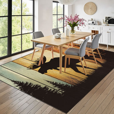 10 x 14 tapis pour animaux de la jungle de la chambre à coucher Cabane en bois Moose Boho Tapis lavable pour le salon Tapis pour la salle à manger Tapis en caoutchouc souple antidérapant pour bureau de chambre de bébé