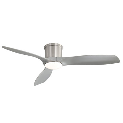 52-Inch Smart Ceiling Fan With Light,Flush Mount Ceiling Fan With Remote Control.3 Grey ABS Blades,18W Dimmable Light