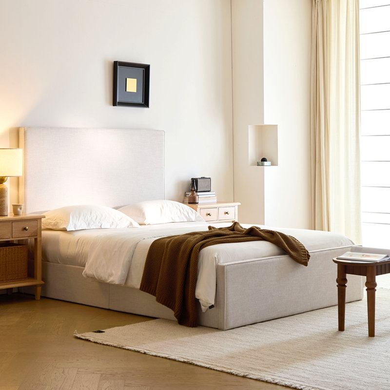Lucas Tall Headboard Upholstered Bed / 52" High Headboard / Elegant Simplicity / No Box Spring Needed / Easy Assembly / King / Textured Ivory Canvas