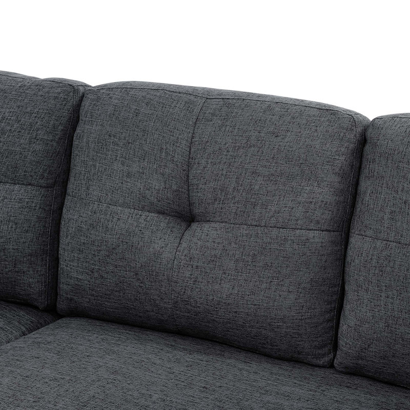 76.5" Linen Blend Upholstered Sectional with Pull-Out Bed and Chaise Storage, Dark Gray