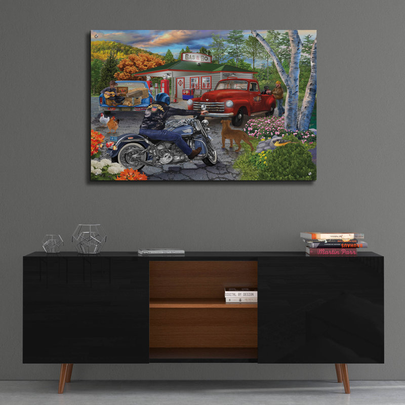 «American Roadside» par Bigelow, illustrations sur verre acrylique, H 24 po x l 36 po x P 0,2 po