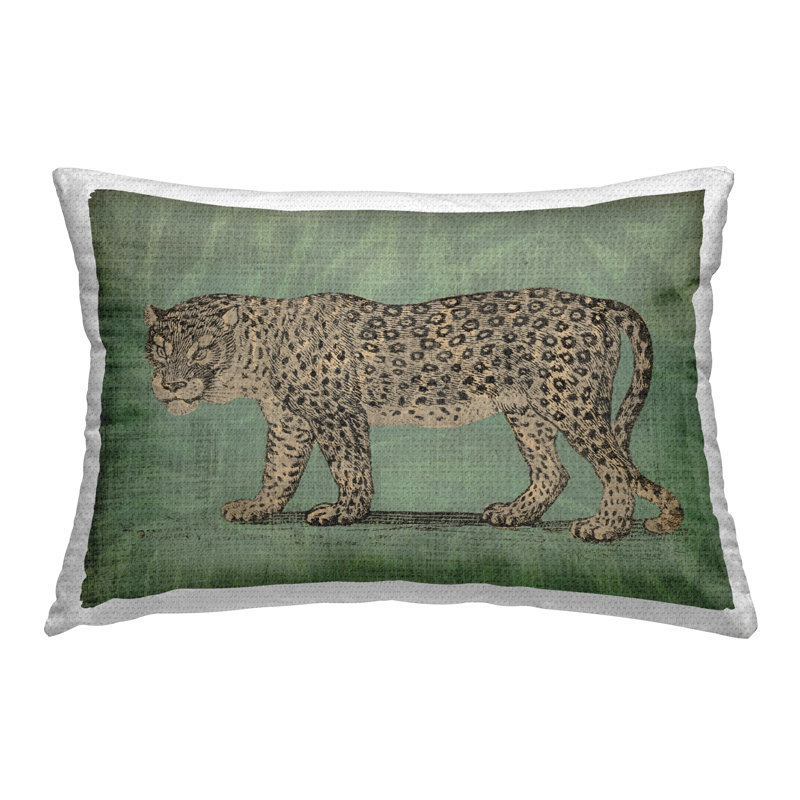 Fierce Leopard on Green Printed Outdoor Throw Pillow Design by June Erica Vess
