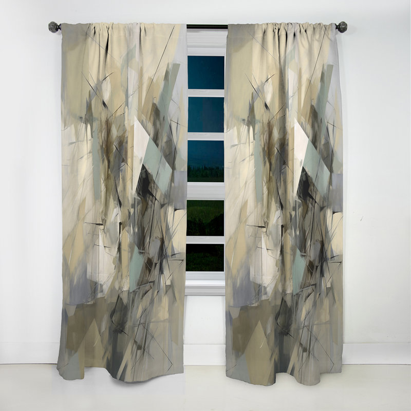 Mélange géométrique gris et beige III - Rideau minimaliste - Rideau occultant abstrait - 1 panneau, L 52 po x L 120 po