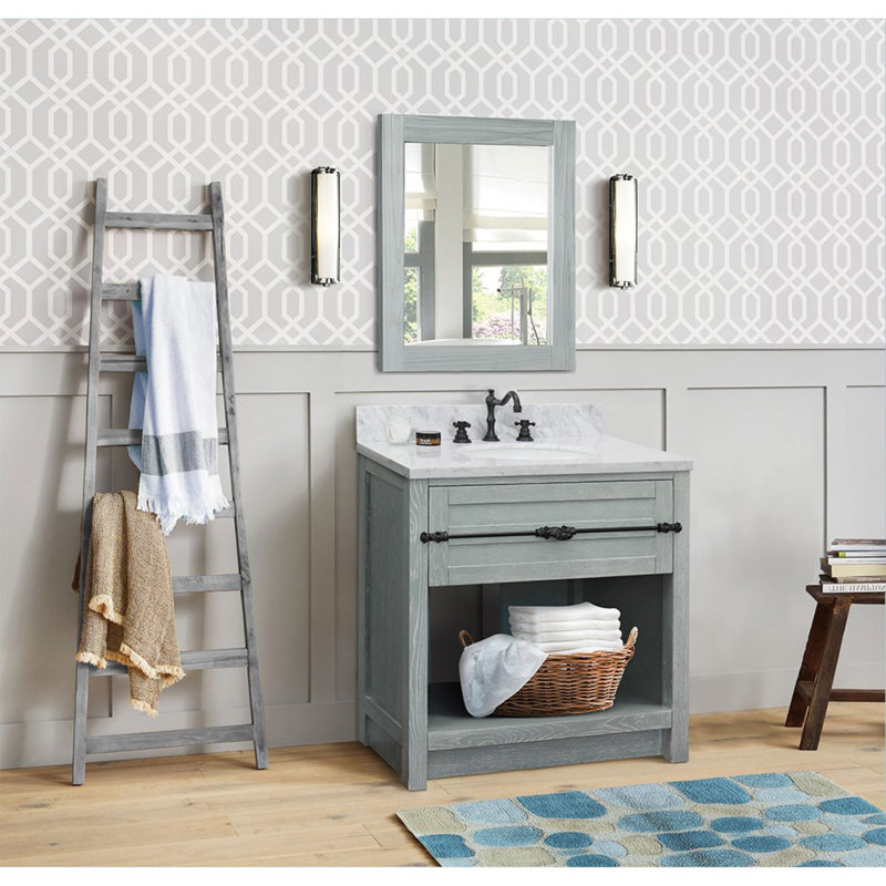 Zigler 31'' Single Bathroom Vanity with Top, Sage Gray, White Carrara