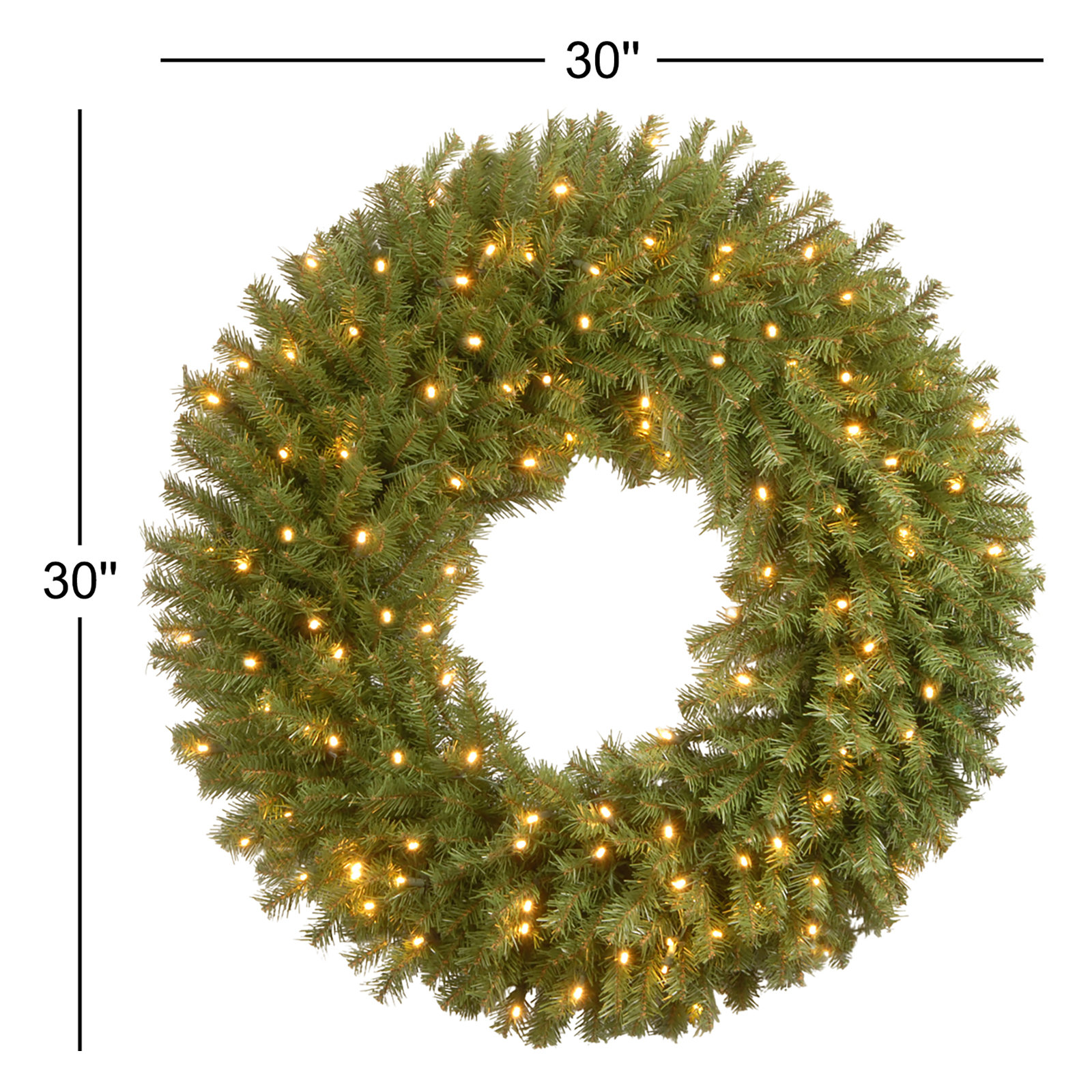 The Holiday Aisle® Norwood Fir Wreath with Lights, 30", Pre Lit