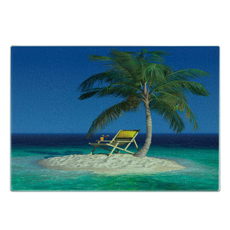 Chaise à découper en verre trempé Ambesonne Tropic sous un palmier vert bleu jaune