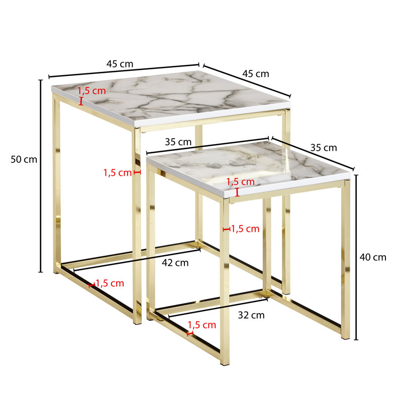 Arnone Sled Nesting Tables, White, Gold