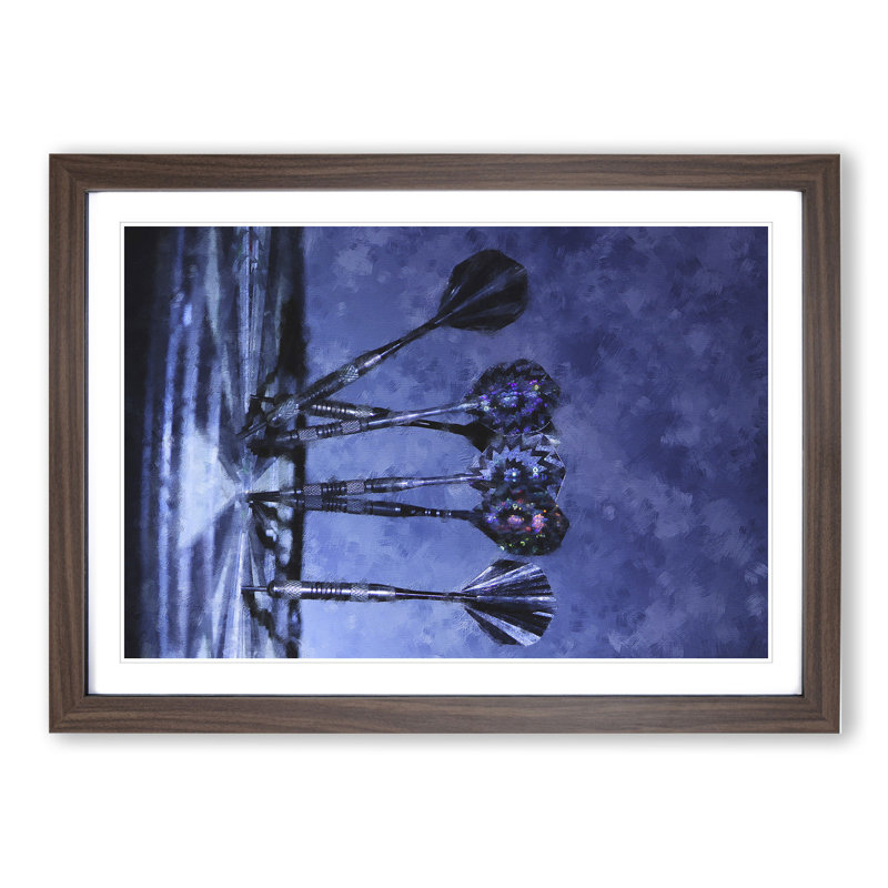 Darts and Dartboard - Picture Frame Graphic Art, 36cm H x 48cm W x 2cm D, Walnut Framed