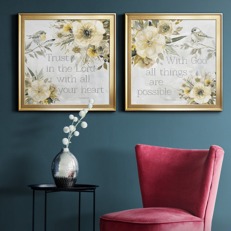 «Sunny Scriptures I», art textuel sur toile 2 pièces, H 17,5 po x l 35 po x P 1,5 po, Cadre doré
