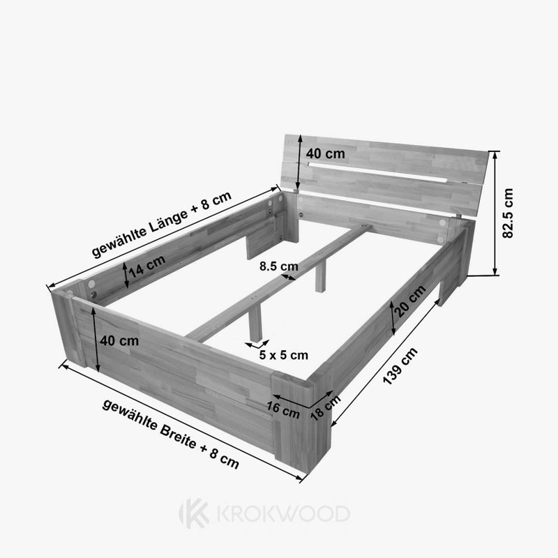 Wooden bed Elsa, European Kingsize (160 x 200cm)