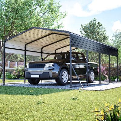 13x20 Ft Metal Carport With Triangle Reinforced Frame And 4 Poles, Galvanized Steel , All-weather Shelter For Vehicles Outdoor Storage, , Easy To Install, Versatile Use Carport, Garage Roof,