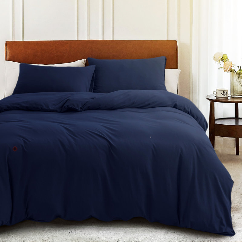 Ensemble de housse de couette en coton jersey, Housse de couette pour grand lit + 2 taies décora, Navy Blue