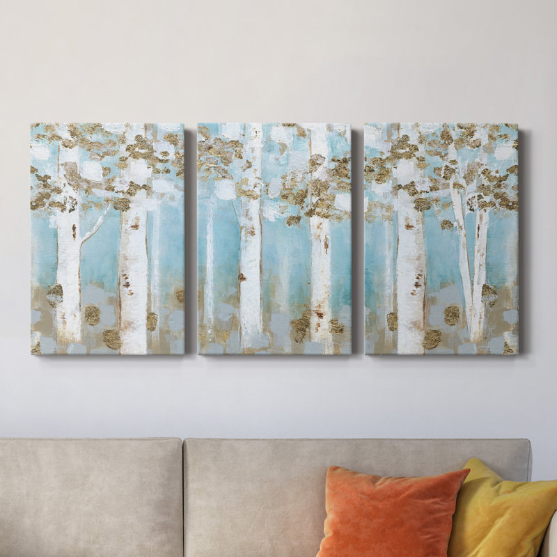 " Golden Birch Grove " 3 - Pieces, 60" H x 40" W x 1" D