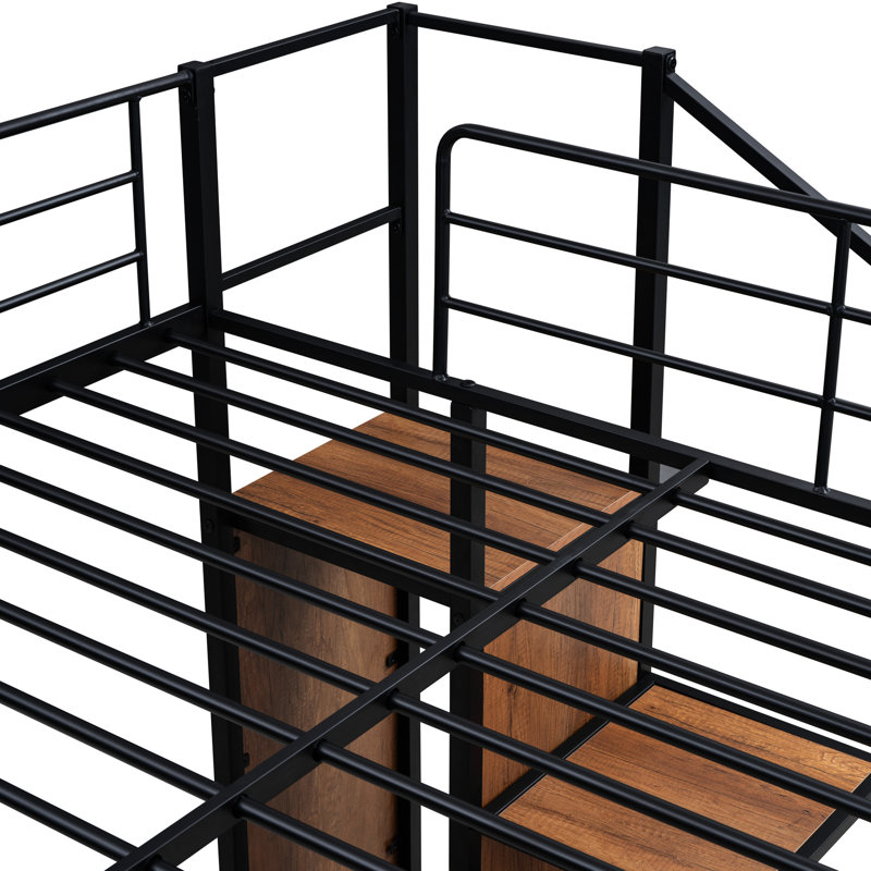 Lit superposé en métal noir avec rangement latéral et support à vêtements - espace, fabrication robuste, environnement de sommeil sécuritaire sur le côté en fer et unité de vêtements pour économiser de l'espace, de la qualité de fabrication et de l'expérience