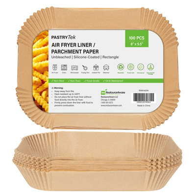Restaurantware-Pastry Tek 8.1 x 5.5 x 1.8 Inch Air Fryer Liners, 100 Rectangle Air Fryer Baskets - No-Stick Silicone Coating, Unbleached, Food-Grade Paper Liners, For Steamer, Microwave, Oven