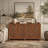 57 Inch Farmhouse Sideboard Buffet Cabinet, 4-Door Shutter Door Storage Console with Adjustable Shelves, Solid Wood Legs Moisture Resistant Media Cabinet for Kitchen Dining Living Room