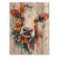 Peinture de vache avec des fleurs de ferme II - Art mural en bois de vache - sur bois de pin naturel-514416944