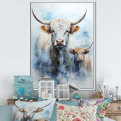Aquarelle Highland Yaks Family - reproduction d'art sur toile Yaks