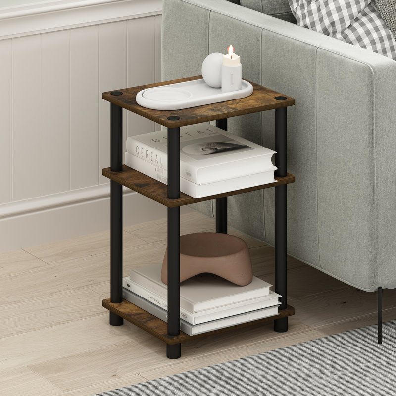 Ensemble de tables de bout avec rangement Colwyn, Bois de pin ambré, Noir, 1
