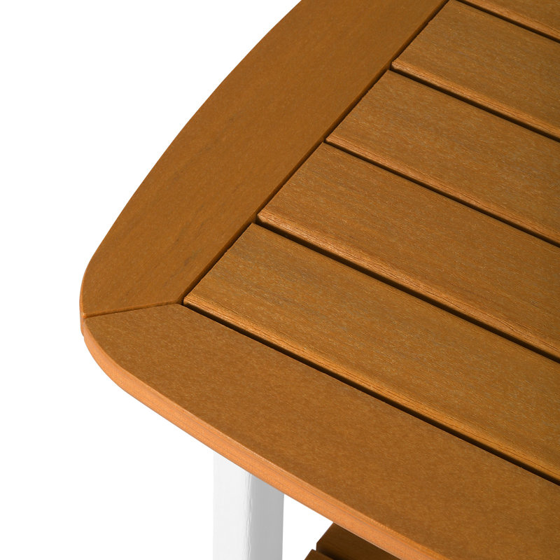 Table d'appoint carrée 21 po, blanc, Plateau en teck / base blanche