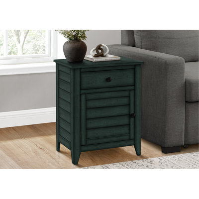 Bedroom Side Table With Blue Veneer - Solid Wood + Accent For Living Room Drawer Finish Storage