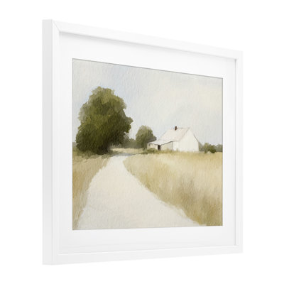 White Farmhouse Path Tranquility Framed Print Under Glass, design by Leah Straatsma