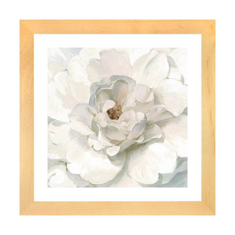Neutre pivoine par Danhui Nai - impression, Blanc, H 24 po x l 24 po x p 1 po, Toile avec cadre en bois beige