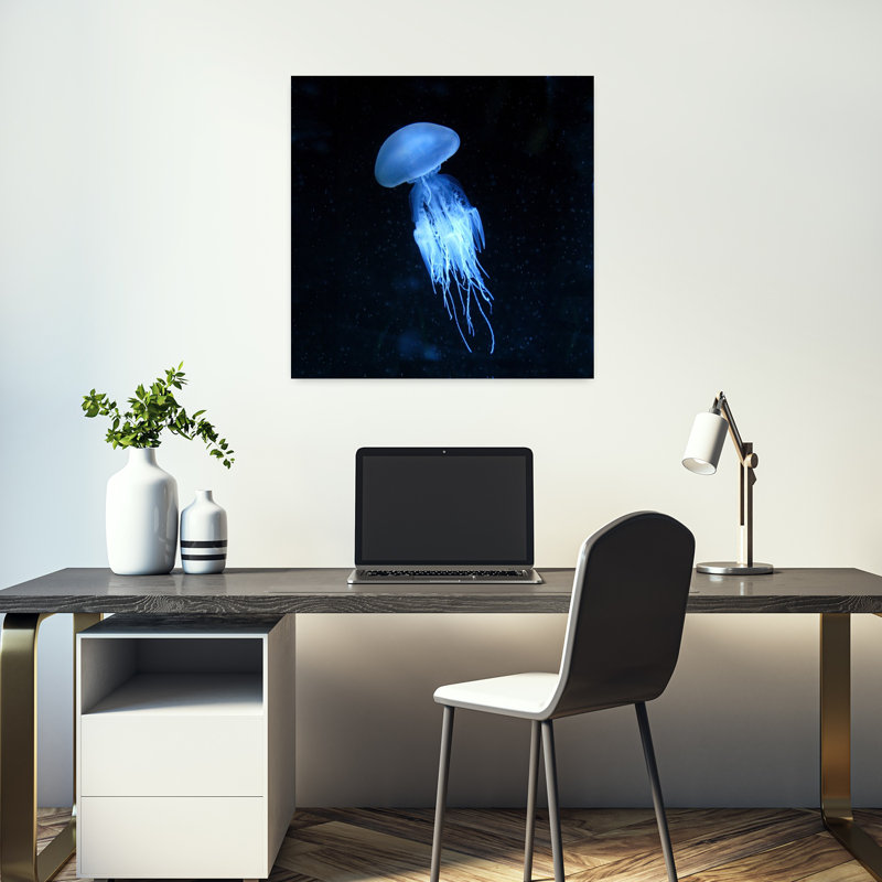 Art de la faune de l'océan abstrait contemporain luminescent, H 18 po x l 18 po
