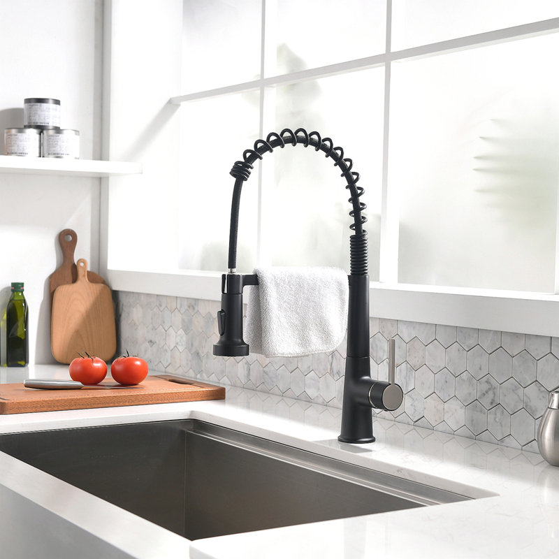Robinet pour évier de cuisine, robinet de cuisine noir avec douchette rétractable, robinet d'évier de cuisine rétractable à ressort commercial moderne