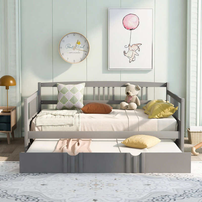 Lit de jour avec couchette en bois, Gris, Complet/Double