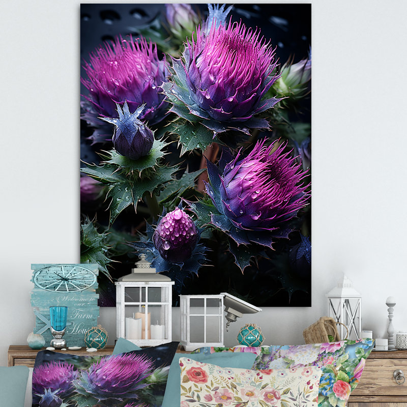 Magin mauve majestueux chardon II sur toile, H 20 po x l 12 po x P 1 po, Toile tendue