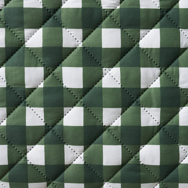 VCNY Home Gingham Microfiber Quilt Set, Twin Quilt + 1 Standard Sham, Green