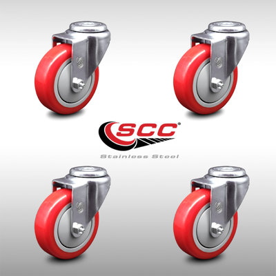 SS Polyurethane Wheel Swivel Bolt Hole Caster Set Service Caster