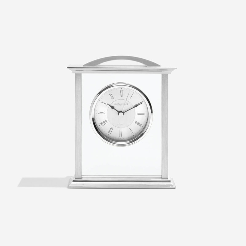 Metal Quartz movement / Crystal Tabletop Clock in Silver