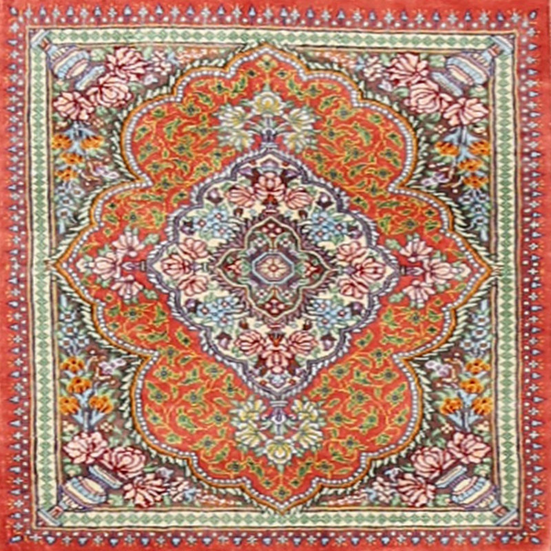 Tapis traditionnel mehroon/noir/crème Dabo, Carré 4 pi