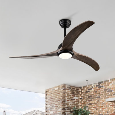 Ventilateur de plafond à pales en bois massif, ventilateur de plafond intérieur avec lumière avec télécommande, moteur réversible silencieux, 6 vitesses, 3 couleurs