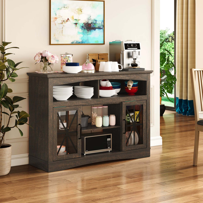 Console de télévision rétro avec tablettes réglables et éclairage DEL, Brown
