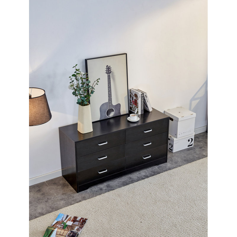 Commode 6 tiroirs en bois aggloméré, Noir
