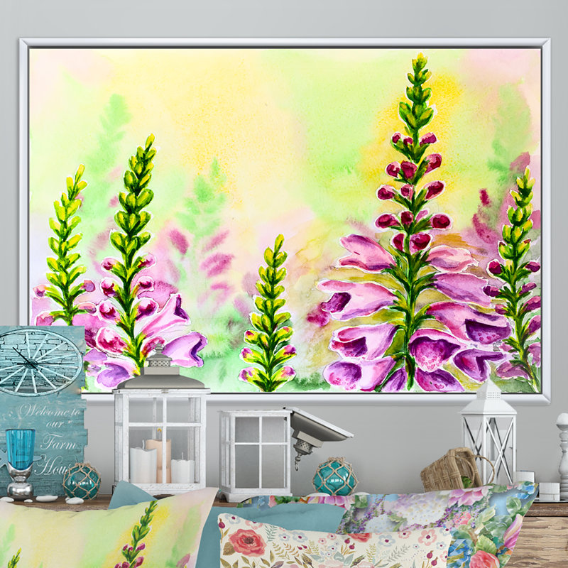 «Blossoming Wild Foxglove Flowers», reproduction sur toile flottante, H 24 po x l 36 po x P 1 po, Cadre flottant blanc