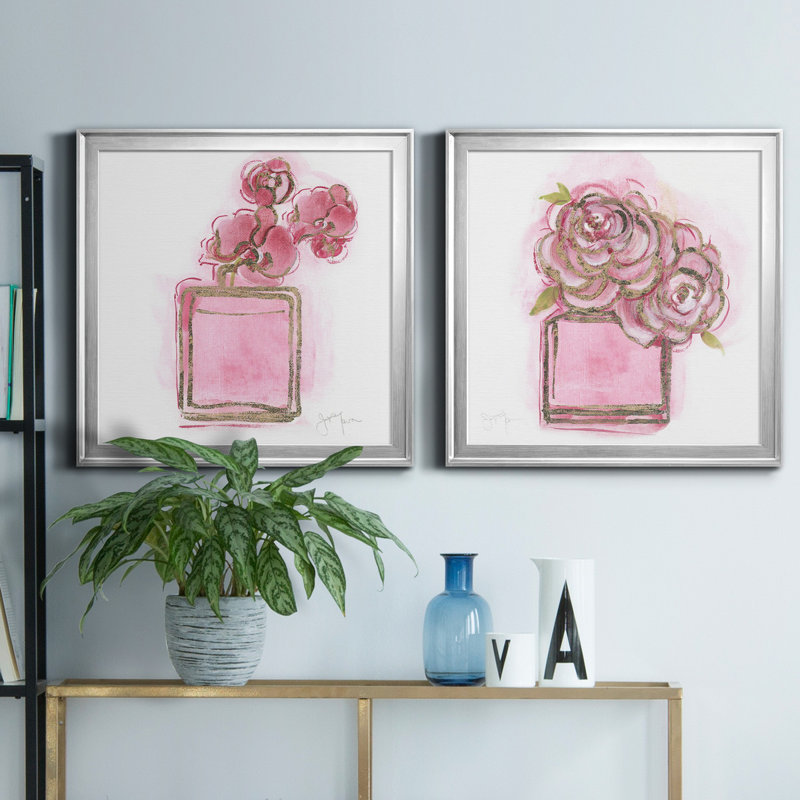 Golden Perfume I - ensemble de 2 reproductions d'art sur toile, Argent, H 22,5 po x l 45 po x P 1,5 po